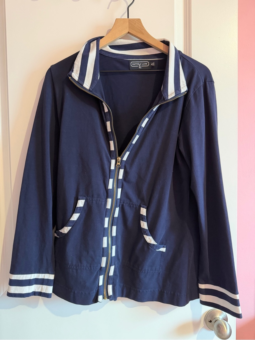 Duffield Lane Navy Jacket with White Stripe Trim